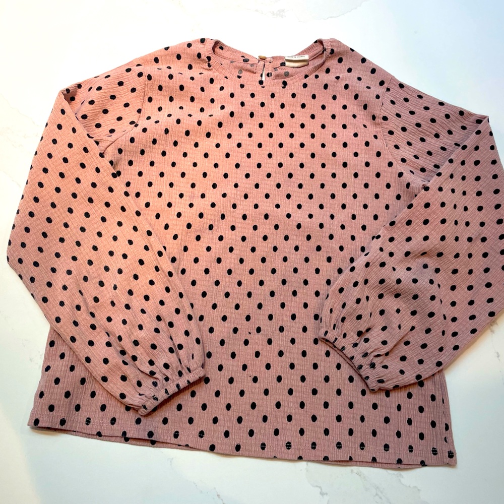 Pink and black polka dots long sleeve top